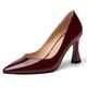 SHOWFOREST Women Pointed Toe Slip On Dating 3.3 Inch Dress Solid High Heel Patent Stiletto Court Shoes Burgundy Size 5