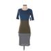 Lularoe Casual Dress Crew Neck Short sleeves: Blue Color Block Dresses - Women's Size 2X-Small