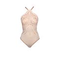 Women's White Cardin Copper Metallic Halter Bodysuit Small Carol Coelho