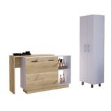 Latitude Run® York Kitchen Set, Kitchen Island + Furniture Optimizer Wood in Brown/White | 35.43 H x 59.05 W x 23.62 D in | Wayfair