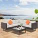 4-pieces Outdoor Wicker Sofa Set, Patio Rattan Furniture L-shape Sectional Sofas with Pillows