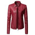 Forestyashe Womens Tops Dressy Casual Long Sleeve Leather Jacket Motorcycle Leather Jacket Pu Leather Jacket Jacket Coat
