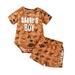 KIMI BEAR Infant Boys Outfits 0 Months Infant Boy Spring Summer Outfits 3 Months Infant Boy Wild Boy Prints Dinosaur Short Sleeve Romper + Walkshorts 2PCS Set Brown