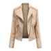 Women Faux Leather Jacket Plus Size Long Sleeve Lapel Zip Up Moto Biker Short Coat with Pockets