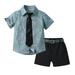 B91xZ Toddler Boys Short Sleeve Shirt Tops Shorts With Tie Belt Child Kids Gentleman Outfits Baby Boys Clothing Sets Black Size 2-3 Years