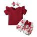 B91xZ Baby Outfits For Girls Toddlers Girl Clothes Ribbed Romper Floral Shorts Headband 3Pcs Outfits Set Size 6-9 Months