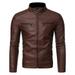 symoid Mens Faux Fur Coats & Jackets- Winter Casual Stand Collar Motorcycle Leather Jacket Coat Coffee XXL