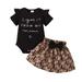 KIMI BEAR Infant Girls Skirt Set 3 Months Infant Girls Spring Summer Skirt Set 6 Months Infant Girls Cute Letter Prints Pit Stripe Short Sleeve Romper + Pleated Skirt 2PC Sets Black