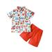 B91xZ Toddler Boys Short Sleeve Cartoon Dinosaur Prints T Shirt Tops Shorts Child Kids Gentleman Baby Boys Clothing Sets Red Size 4-5 Years