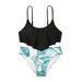 ZRBYWB Girl S Swimsuit Two Piece Leaf Print Shorts For 7 To 14 Years Swimming Pool Hot Spring Natatorium Baby Girl Clothes