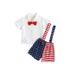 Baby Boy 4th of July Gentleman Outfits Short Sleeve Button Shirt and Stars Stripes Suspender Shorts