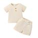 B91xZ Baby Girl Outfits Toddler Baby Boy Girl Clothes Summer Knit Short Sleeve Buttons T Shirt Elastic Waist Shorts Set Size 3-6 Months