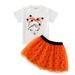 B91xZ Baby Girl Outfit Toddler Girls Short Sleeve Cartoon Printed T Shirt Tops Net Yarn Short Skirts Kids Outfits Size 4-5 Years