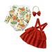 Jdefeg Baby Snowsuit Baby Girls Long Ruffled Sleeve Floral Print Romper Bodysuit Tops Solid Suspender Skirt with Headbands Outfits Set 3Pcs Girl Clothes 7 8 Polyester Red 100