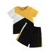 B91xZ Toddler Boys Short Sleeve Patchwork T Shirt Pullover Tops Shorts Kids Outfits Boy Outfits Yellow Size 6-12 Months