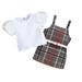 B91xZ Outfit For Baby Girl Baby Girls Short Bubble Sleeve Tops Plaid Suspender Skirt Outfit Clothes Set 2PCS Size 12-18 Months