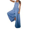 JURANMO Plus Size Denim Jumpsuits for Women Dressy Casual Oversized Jeans Romper Stretchy Wide Leg Overalls with Pockets