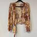 Anthropologie Tops | Anthropologie Ruffle Long Sleeve Tie Waist Front Crop Top Brown Size Small | Color: Brown/Yellow | Size: S