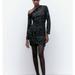 Zara Dresses | New Zara Holiday Velvet Mini Dress. | Color: Black/Silver | Size: Xs