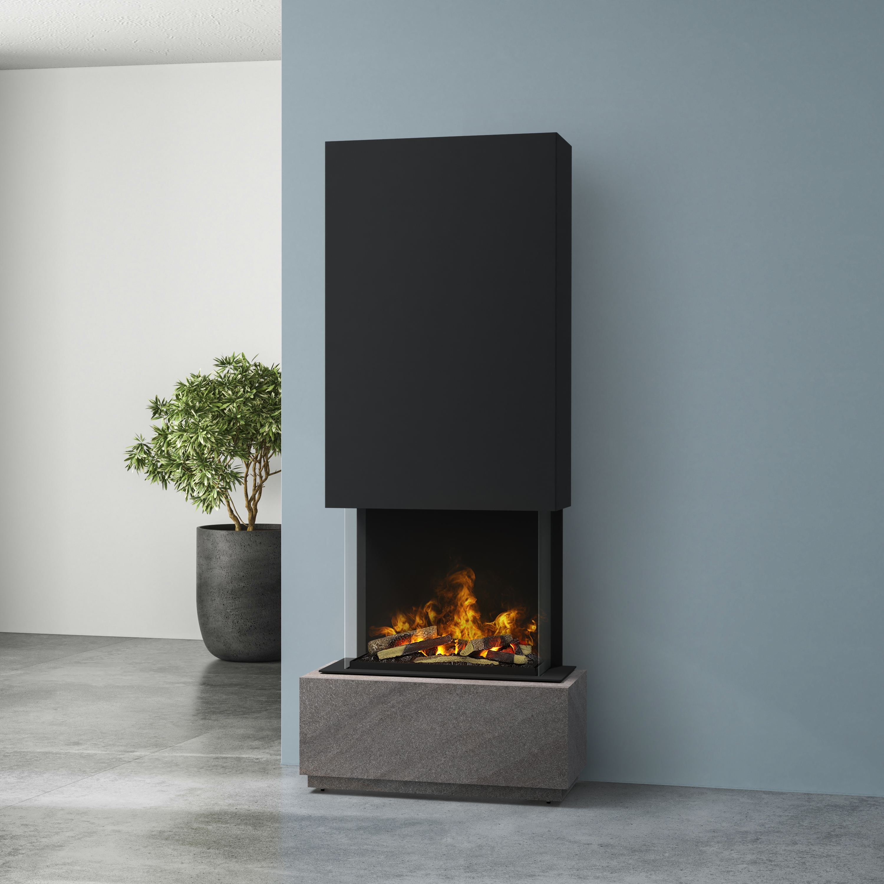 muenkel design Prato [Elektrokamin Opti-myst]: Galaxy (Schiefer dunkelgrau) - schwarz-grau