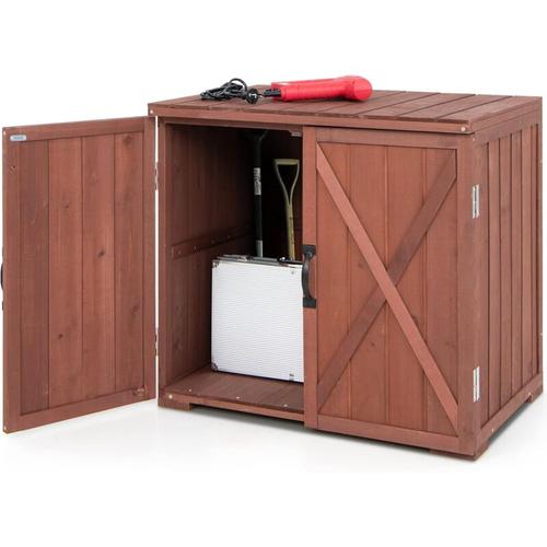 Goplus - Gartenschrank Holz, Garten Lagerschrank mit Griffen, Geräteschrank, Schuppen Schrank klein