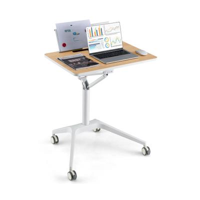 Costway Height Adjustable Mobile Standing Desk with Detachable Holde-Natural