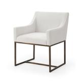 Cid 24 Inch Modern Dining Chair, Cushioned Seat, White, Antique Brass