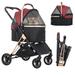 YRLLENSDAN Pet Stroller Premium 3-in-1 Multi-function Foldable Dog Stroller w/ 4 wheels Traveling Strollers for Medium Small Dogs Cats Aluminium Frame Wine