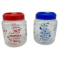 Plastic Airtight Pet Food Storage Containers Red and Navy Blue Color Canister Printed Treat Jar Container with Lids Gift for Cat Dog Owner Home Organizing Supplies BPA Free 4x4x5.625in - Set of 2