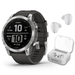 Garmin Fenix 7 Multisport GPS Touchscreen Smartwatch Silver with Graphite Band with Wearable4U White EarBuds Bundle