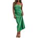 Franhais Women Bandeau Dress Strapless Plain Color Backless Straps Tie Dress Slim Long for Party