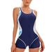 DxhmoneyHX Womens Sport One Piece Swimsuit Color Block Print UPF 50+ Athletic Training Bathing Suits Workout Swimwear