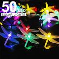 OUSITAI 50 LED Dragonfly Lights Solar String Outdoor Solar Garden Lights Indoor and Outdoor Decoration Garden Patio Decoration Waterproof Dragonfly Rope Lights Multi-color