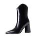 Qufokar Boot Gaiters Snow Women Womens Leather Boots Wide Calf Fashion Autumn Women Mid Calf Boots Pointed Toe Heel High Heel Solid Color Zipper Comfortable