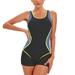 DxhmoneyHX Womens Sport One Piece Swimsuit Color Block Print UPF 50+ Athletic Training Bathing Suits Workout Swimwear