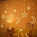 138 Led Curtain String Light Star Moon Icicle Light with 8 Lighting Modes with Timer Remote USB Operated Dimmable Fairy String for Window Wall Home Decoration