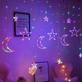 138 Led Curtain String Light Star Moon Icicle Light with 8 Lighting Modes with Timer Remote USB Operated Dimmable Fairy String for Window Wall Home Decoration