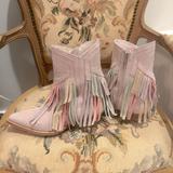 Free People Shoes | Free People Lawless Fringe Western Boot In Pink Multi Suede Size 37 | Color: Pink/Purple | Size: 37eu