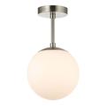 Happy Homewares Traditional and Sleek Opal Glass Globe IP44 Bathroom Ceiling Light in Satin Nickel | 24cm x 20cm | 60w Max | Also Suitable for Hallways Lounges Conservatories etc