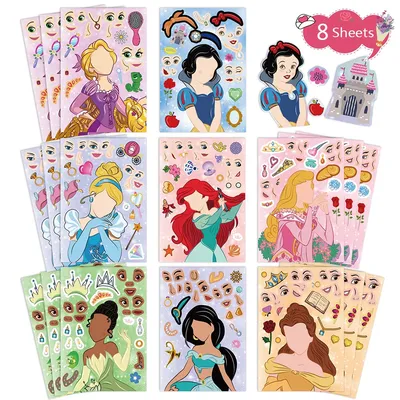 Disney Princess Puzzle Stickers for Kids Make-a-Face Toys DIY Assemble Jigsaw Party Favors for