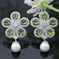 Boucles d'oreilles en argent pour femmes tourmaline rose péridot vert perle blanche CZ blanc