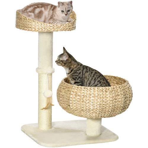 PawHut Kratzbaum, zwei Katzenbetten mit waschbaren Kissen, zwei Kratzstämme, Spielball,