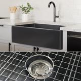 Fossil Blu 33-Inch SOLID Fireclay Farmhouse Sink, Matte Black, Stainless Steel Accessories, Flat Front - 33 x 20 x 10