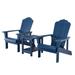 3 Piece Plastic Wood Adirondack Bistro Set Poly Outdoor Bistro Set with 2 Chairs and Attached Center Table All Weather Patio Furniture Set Conversation Set for Garden Patio Backyard Blue