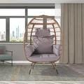Swing Egg Chair Outdoor Rattan Hanging Chair with Metal Frame and UV Resistant Cushion All Weather Single Sofa Chair Lounge Leisure Chair for Indoor Bedroom Balcony 240lbs Capacity Light Gray