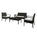 4 Pcs Embossing Armrest Chairs Love Double Seat Single Sofa Tempered Glass Rectangular Coffee Table Rattan Sofa Set
