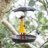 Creative Hanging Bird Feeder Girl with Umbrella Tray Outdoor Garden Yard Decoration