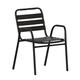 Flash Furniture Lila Commercial Black Metal Indoor-Outdoor Restaurant Stack Chair with Metal Triple Slat Back and Arms