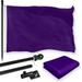 G128 Combo Pack: 5 Ft Tangle Free Aluminum Spinning Flagpole (Black) & Solid Purple Color Flag 2x3 Ft LiteWeave Pro Series Printed 150D Polyester | Pole with Flag Included