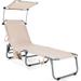 Jiaiun Outdoor Folding Chaise Lounge Portable Reclining Chair with 5 Adjustable Positions 360Â°Rotatable Canopy Shade Side Pocket Patio Lounge Chair for Beach Lawn Sunbathing Chair (1 Beige)